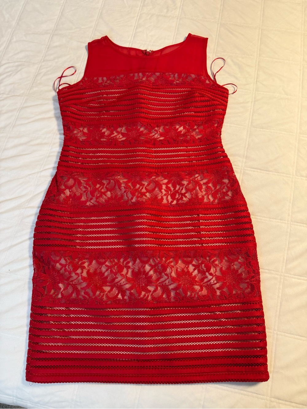 Signature by Sangria Red Lace & Stripe Sheath Dress